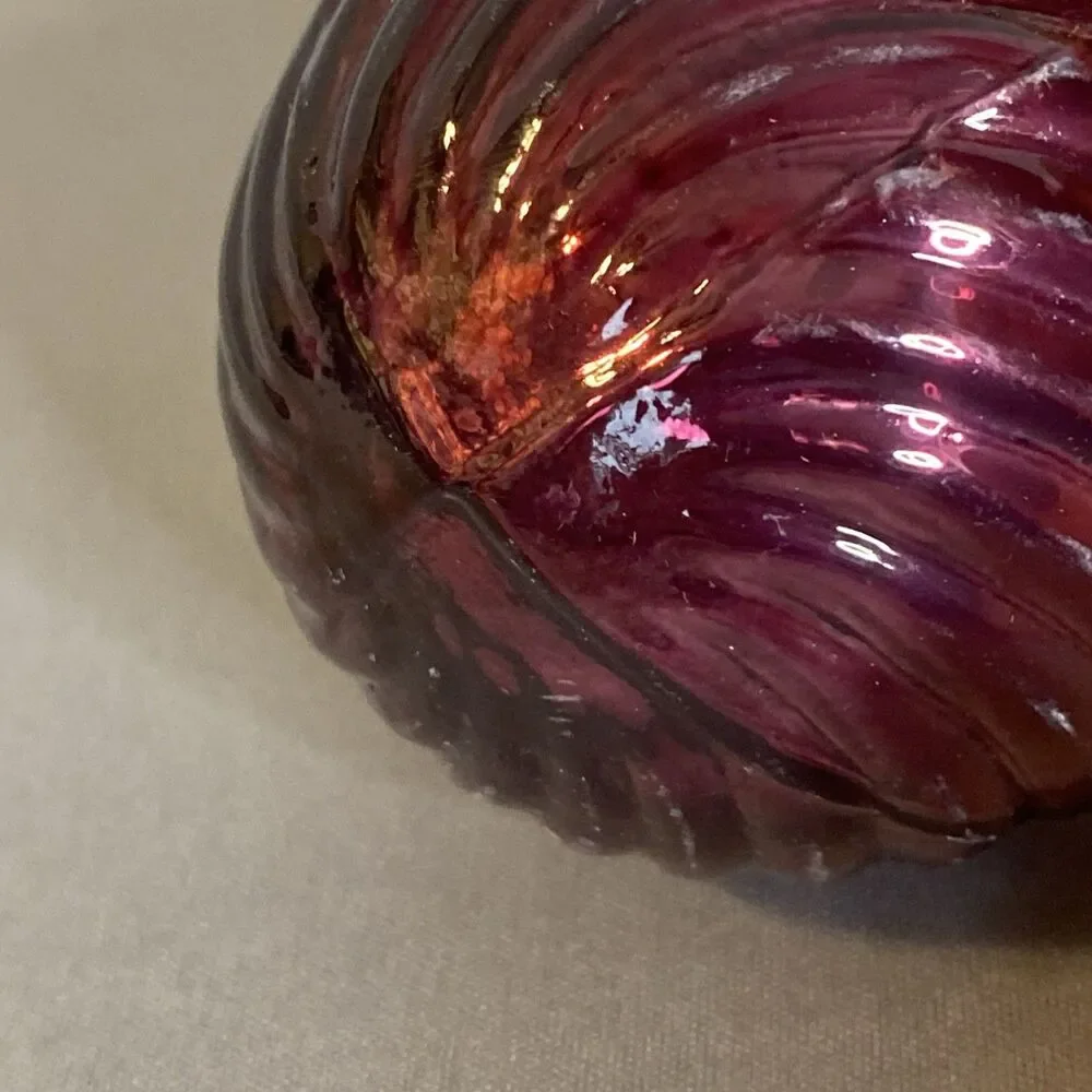 Kugel Inspired Blown Glass Ball Ornament Purple Ribbed Swirl Christmas Decor